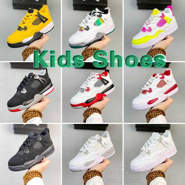 

kids jumpman 4s pink iv lighing rasta basketball bred shoes children outdoor athletic sneakers black cat pure white cement 4 fire red
