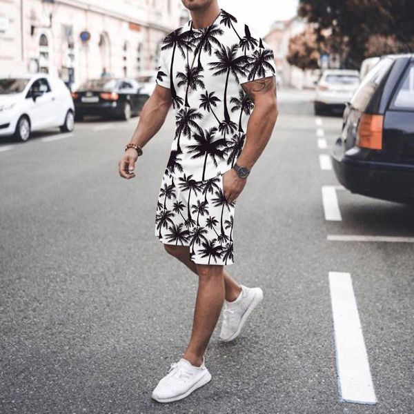 

pants new summer fashion men's 2 piece suit tracksuits casual short sleeves maple leaf 3d print shorts tshirt set man beach clothes, Black