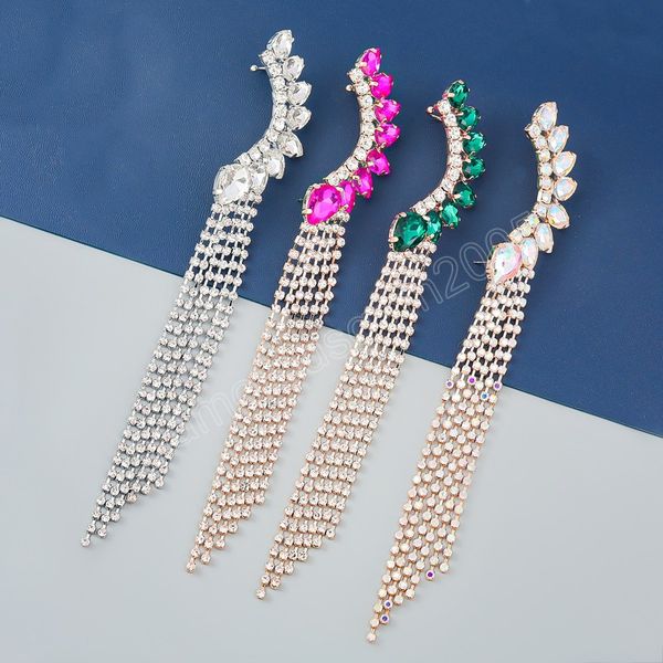

fashion glass rhinestone long fringe dangle earrings party exaggerated accessories ladies high jewelry, Silver