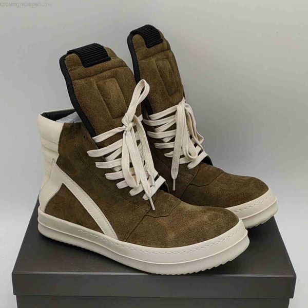 

2023 luxury rick designer ro boots shoes owens casual board leather lace up autumn and winter cattle anti velvet und head high shoes, Black