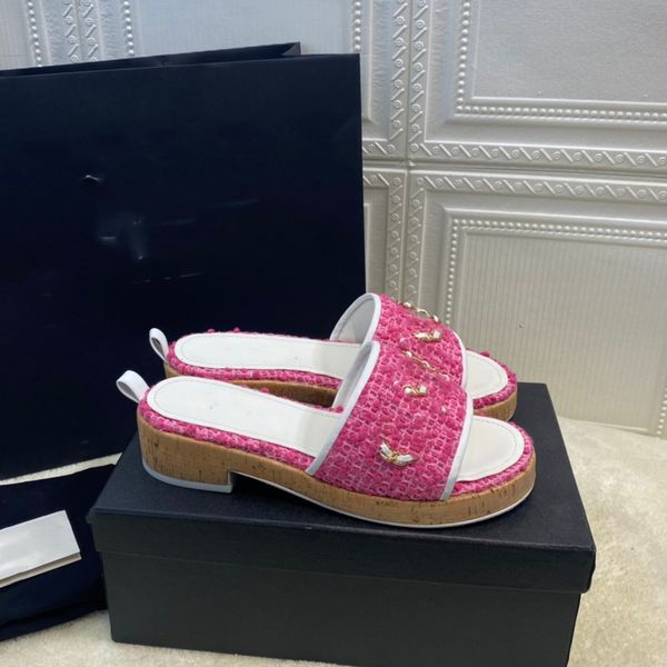 

designer platform sandals summer channel slippers women chain leather sandal outdoor beach flat woman ccity slide gfhjh, Black