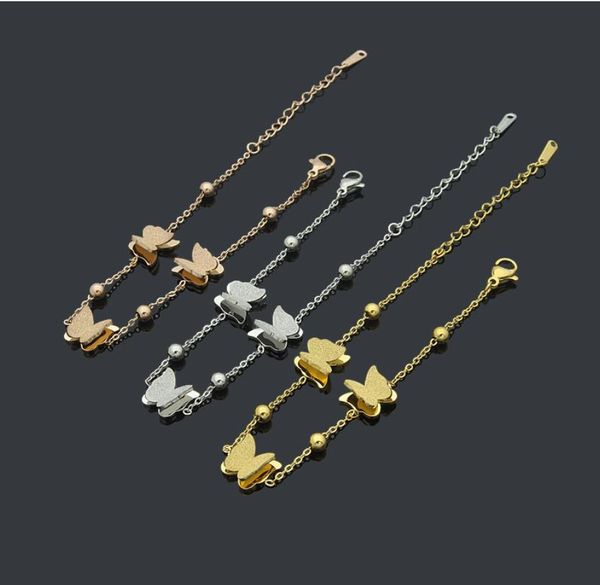 

tennis european and american designer brand fashion jewelry frosted butterfly bracelet women's butterfly room round bead versatile brac, Golden;silver