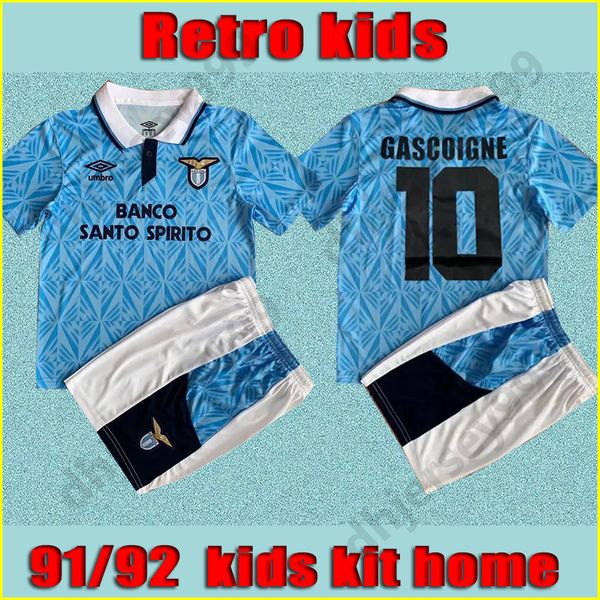 

retro 1991 1992 ss lazio kids soccer jerseys gascoigne inzaghi home away football shirt blue jersey for children, Black;yellow