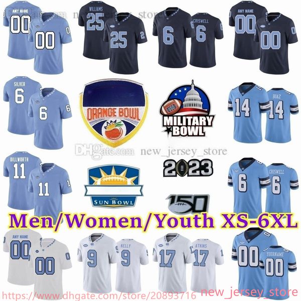 

custom s-6xl ncaa north carolina tar heels football jersey stitched 33 cedric gray 22 charlie justice 19 ty chandler49 julius peppers 71 mar, Black