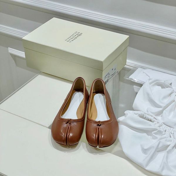 

tan tabi ballerina flats square toe cap women's luxury designers calfskin sole fashion casual dress shoes factory footwear size 35-40, Black