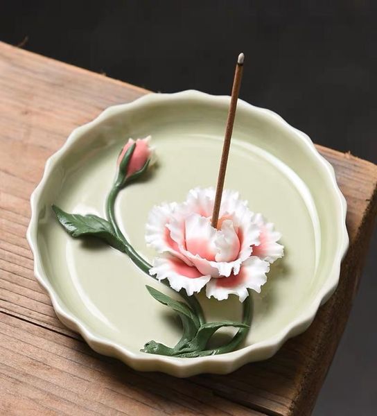 

ceramic handmade lotus incense burner creative 3d flower incense stick holder office home decor aroma censer tea pet ornaments5672564, Slivery;golden