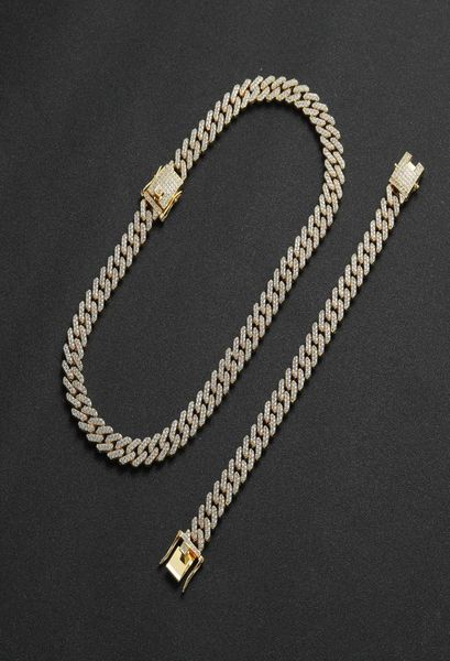 

iced out cuban chain necklace 12mm hip hop jewelry set full miami cubanlink gold color rhinestone bracelets for men5386697, Silver