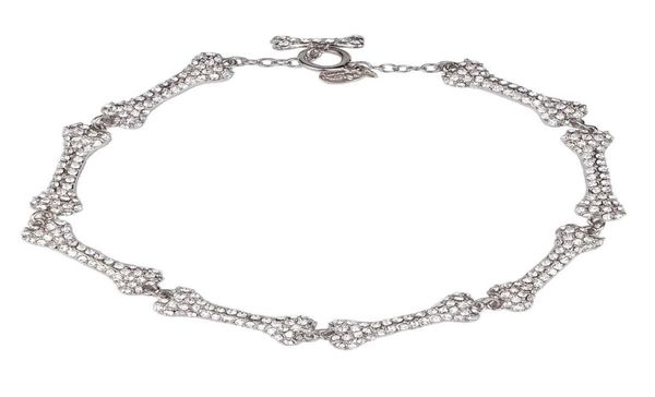 

eightsection bone necklace full of diamonds flashing diamonds fivesection bone saturn necklace european and american punk6506184, Silver