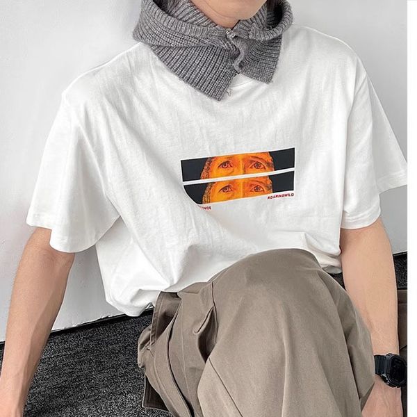 

summer trend round neck print loose oversize boys short-sleeved t-shirt, White