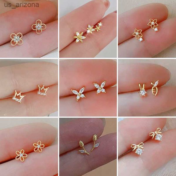 

butterfly earrings for women korean silver plated anti allergy mini flowers sweet girl pierced ear jewelry earrings studs a pair l230620, Golden;silver