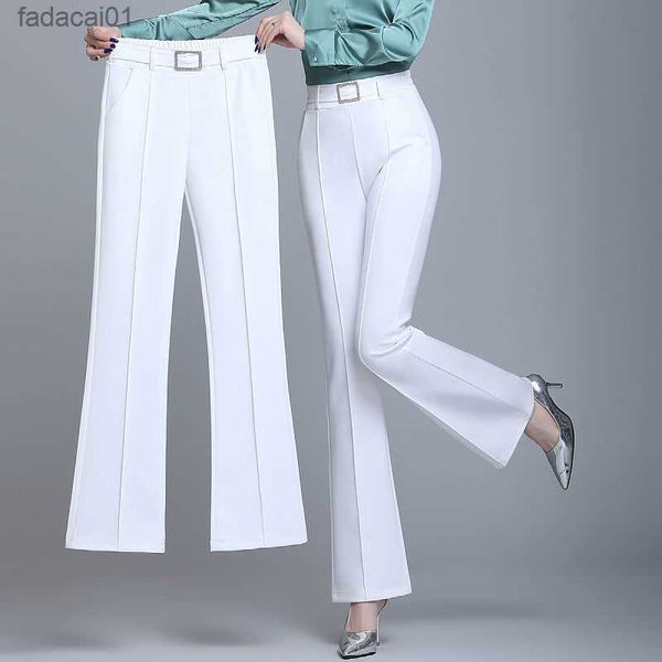 

elegant fashion elastic high waist sashes trousers women 2022 new office lady commute allmatch solid color pockets casual pants l230621, Black;white