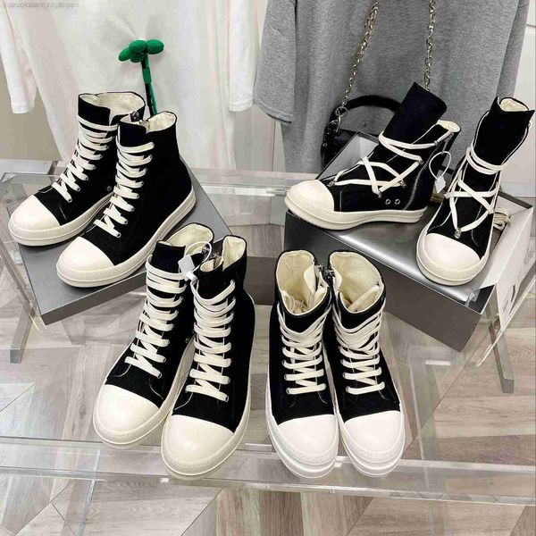 

designer luxury ro canvas shoes rick men women high-boots owen low-sneakers casual shoes platform trainers with box size 36-47, Black