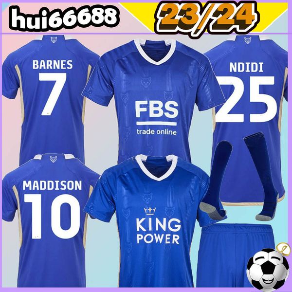 

23/24 16-4xl leicesters soccer jerseys city gray barnes tielemans vardy maddison iheanacho ayoze ndidi daka lookman 2023 2024 men kit kids f, Black;yellow