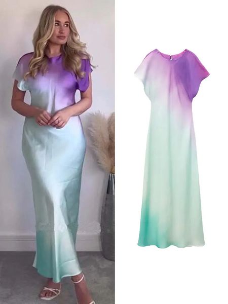 

basic casual dresses traf elegant women tie-dyed long dresses fashion summer sleeveless slim sweet vestidos high street o-neckmid-calf outwe, Black;gray