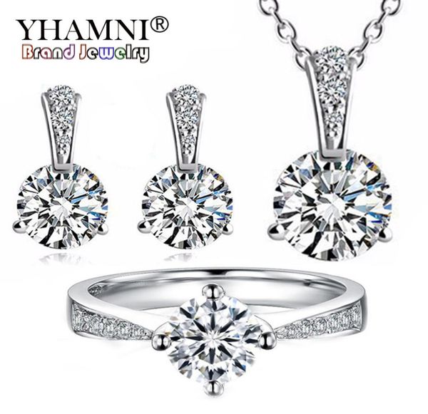 

yhamni yhamni 925 sterling silver jewelry sets 6mm 1 ct cz diamant necklace earrings set bridal jewelry sets for women tzp0171593523, Slivery;golden