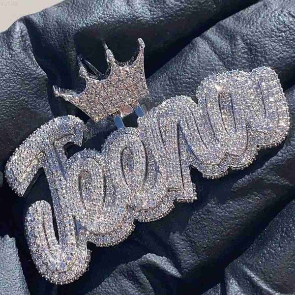 

moissanite pendant customized vvs moissanite name plate pendant mens women's personalized 10k 14k gold name necklace, Silver