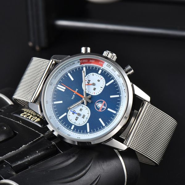 

breitl wrist watches for men 2023 mens watches five needles all dial work quartz watch luxury brand chronograph clock leather and steel belt, Slivery;golden