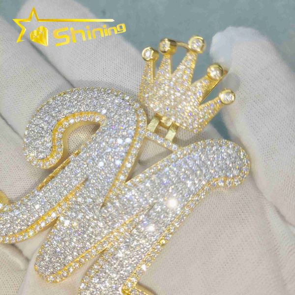 

customized 18k gold plated hip hop jewelry 925 silver moissanite pendants initial name necklace pendant iced out letter pendants