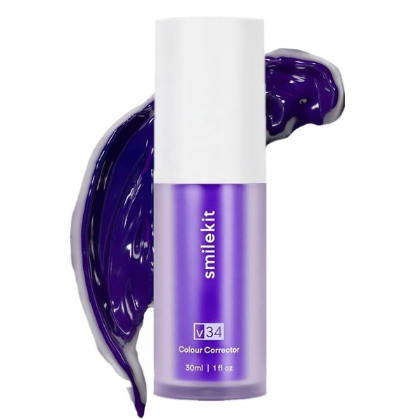 

smilekit teeth color corrector, purple teeth whitening toothpaste, tooth stain removal, purple toothpaste for teeth whitening, corrector rem
