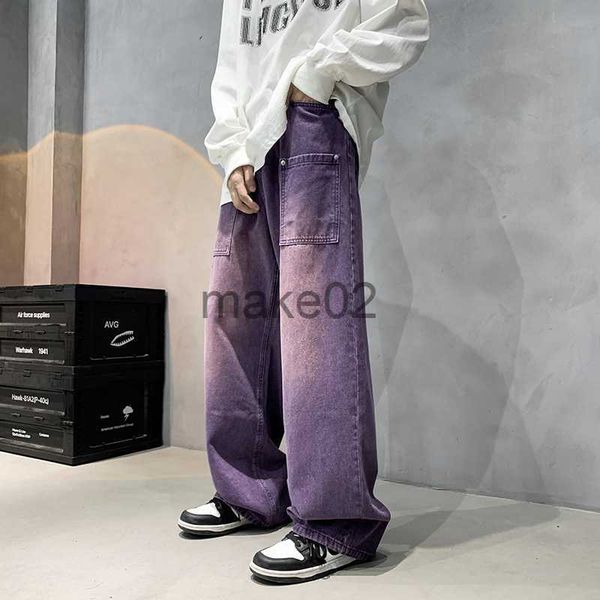 

men's jeans purple wide jeans for men ins fashion hip hop denim trousers vintage casual pants streetwear oversized bottoms male y2k clo, Blue