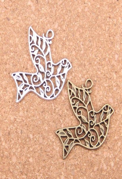 

38pcs antique silver plated bronze plated hollow peace dove charms pendant diy necklace bracelet bangle findings 3632mm5120365, Bronze;silver