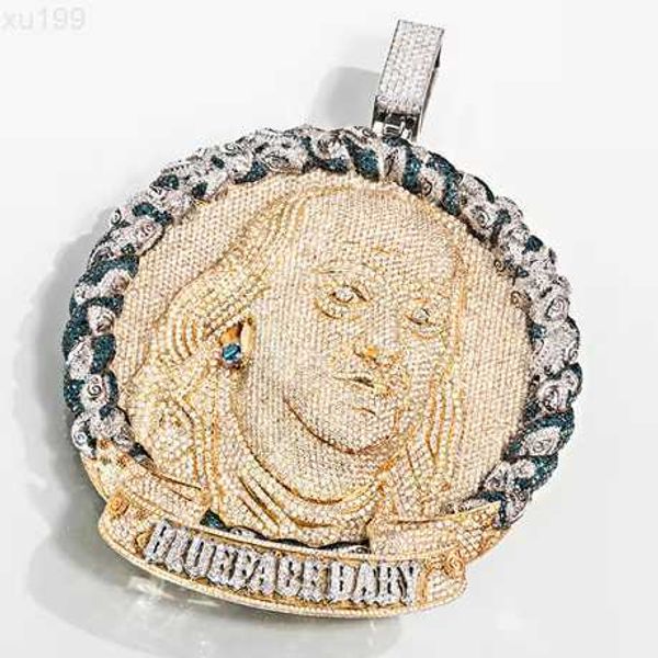 

benjamin franklin portrait rapper star style blue face pendant pass diamond testter iced out vvs moissanite enamel pendant, Silver
