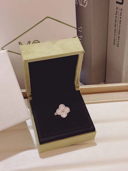 

luxury designer ring leaf grass charm elegant fashion four-leaf clover titanium women's men's gift 18k titanium steel, Silver