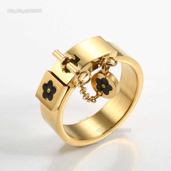 

fashion lucky flower charm with chain ring gold/sliver love promise finger rings for women men jewelry gift, Silver
