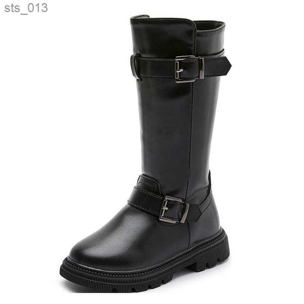 

girls long boots black knee-high autumn winter children high tide boots zipper fashion 2023 brand new kids motorcycle boots l230518, Black;grey