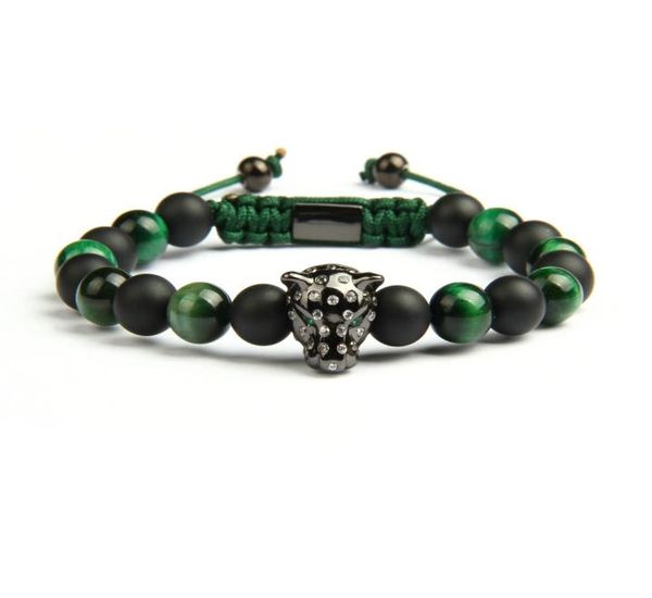 

new 1pcs lover jewelry natural stone beads micro paved leopard macrame bracelets green for men pink for women8425136, Golden;silver