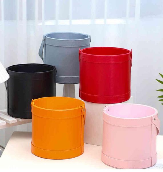 

florist hat leather handheld round candy gift packaging boxes for christmas flowers gifts living vase6902172, Pink;blue