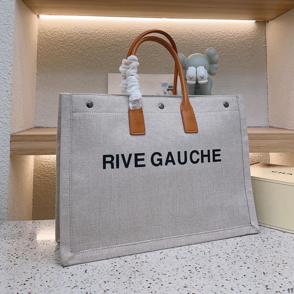 

designer big rive gauche beach tote bag women handbag luxury fashion shopping beige handbags linen large bags canvas travel satchel wallet t