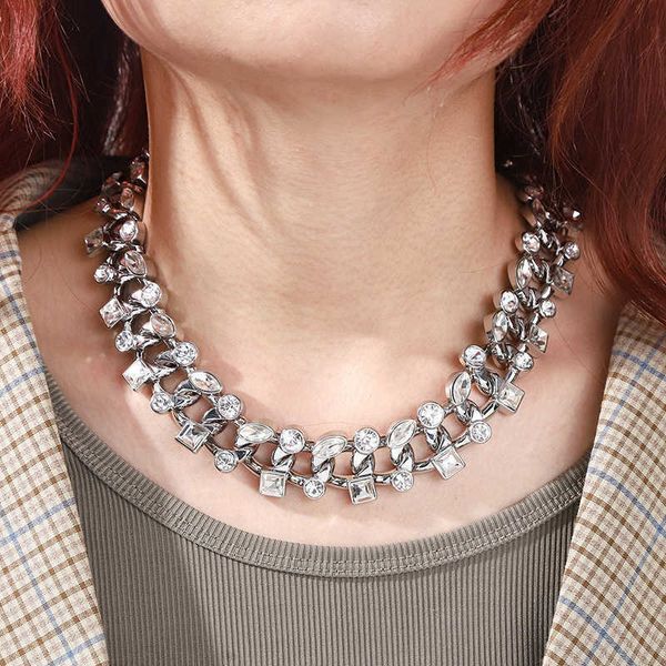 

hiphop light luxury niche design alloy necklace for women hiphop 23mm glass diamond men's jewelry 230628, Silver