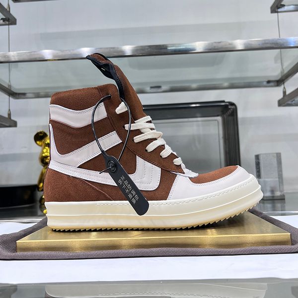 

round owens high men casual shoes lace up customized geobasket zipper suede leather ro dunk retro luxury thick sole designer luxury sneakers, Black
