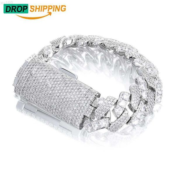 

dropshipping original design 18mm pass diamond tester 2 tones 925 silver vvs moissanite iced out cuban link bracelet for men