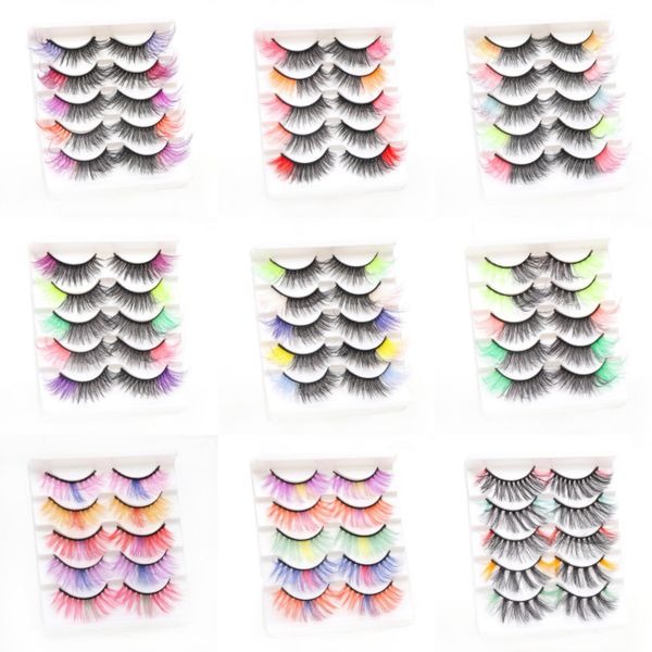 

colorful 3d false eyelashes faux mink 5 pairs 20mm natural curled fluffy eyelashes stage makeup eyelash tools set