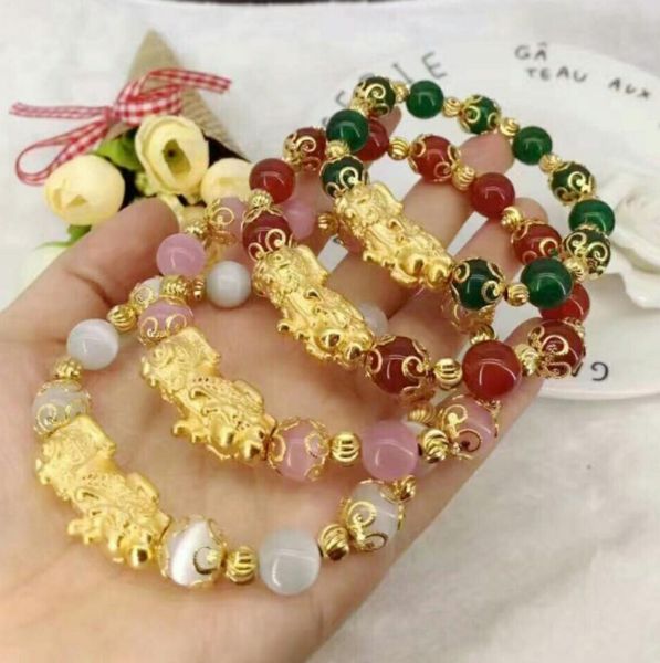 

bxz008 fashion new design gold plated pixiu bracelet pi xiu pi yao bracelet hand pixiu jewelry lucky piyao beads bracelet lucky ba3667306, Golden;silver