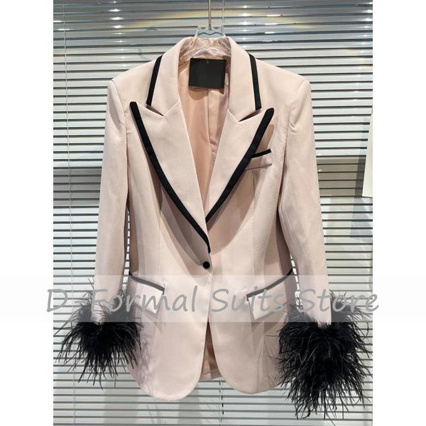 

jackets jacket women's color matching fashion feather decoration dress custom 1 button blazer new in outerwears womens clothing, Black;brown