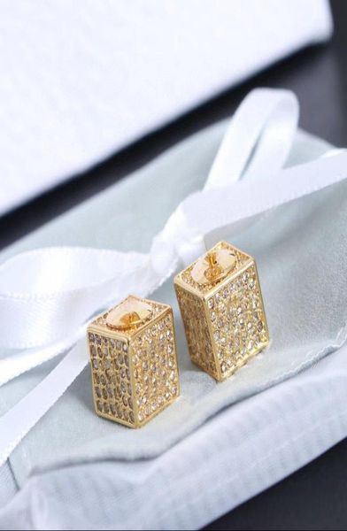 

fashion gold cz stud earrings for lady women party wedding lovers gift engagement jewelry for bride with box6611014, Golden