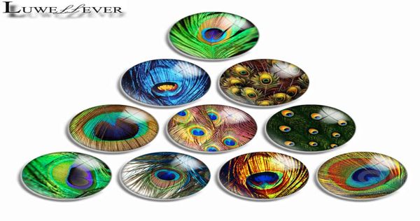 

10mm 12mm 14mm 16mm 20mm 25mm 30mm 561 peacock feather round glass cabochon jewelry finding fit 18mm snap button charm bracelet ne1654084