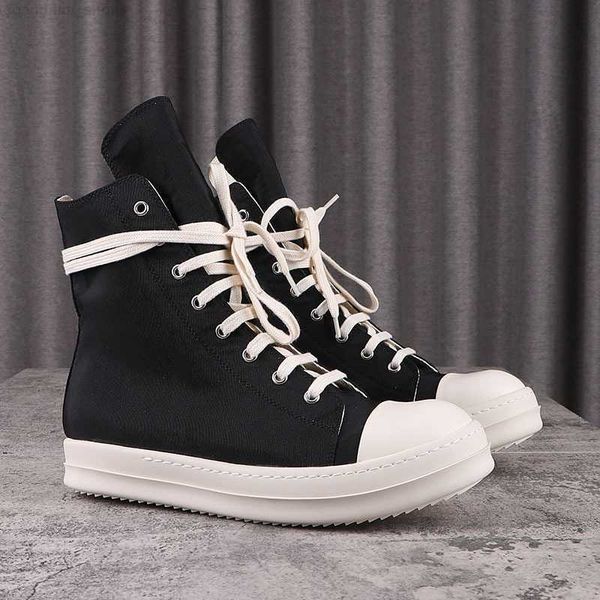 

high rick casual men's shoes ro owens board shoes women's canvas sneakers, Black