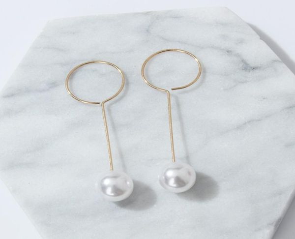 

e197 korean style pearl earrings celebrity wind long pearl circle tassel earrings simple lady1406266, Golden;silver