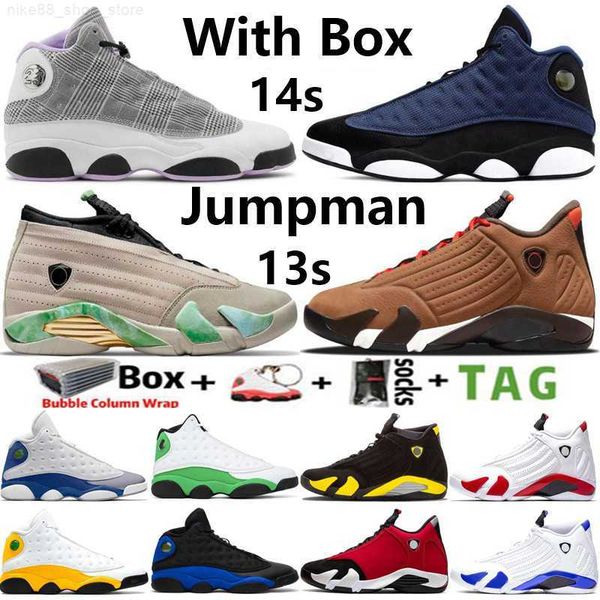 

2022 with box jumpman 14 og 14s mens basketball shoes winterized fortune hyper royal high 13 13s houndstooth french blue lucky green men spo, Black