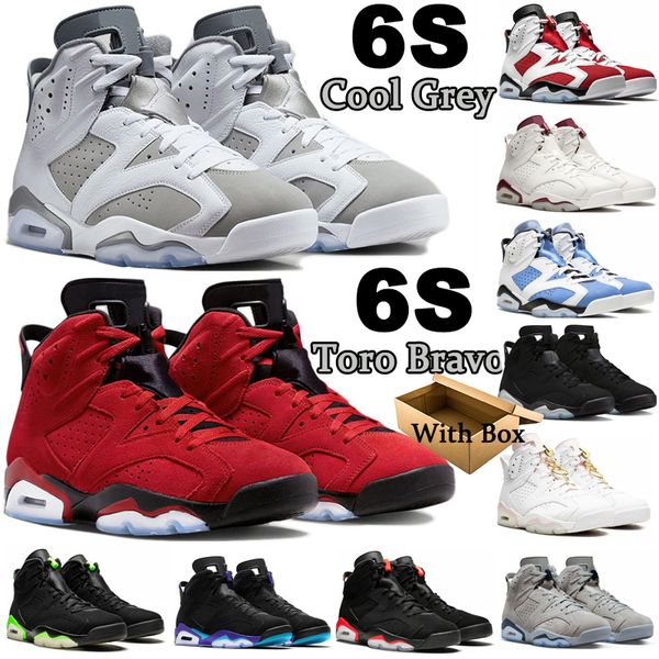 

with box jumpman 6 6s mens basketball shoes toro bravo aqua cool grey metallic silver unc red oreo olive black infrared electric men trainer