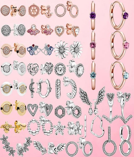 

2020 fashion 100 925 sterling silver earrings pink daisy flower stud earrings women anniversary engagement jewelry gift3294921, Golden;silver