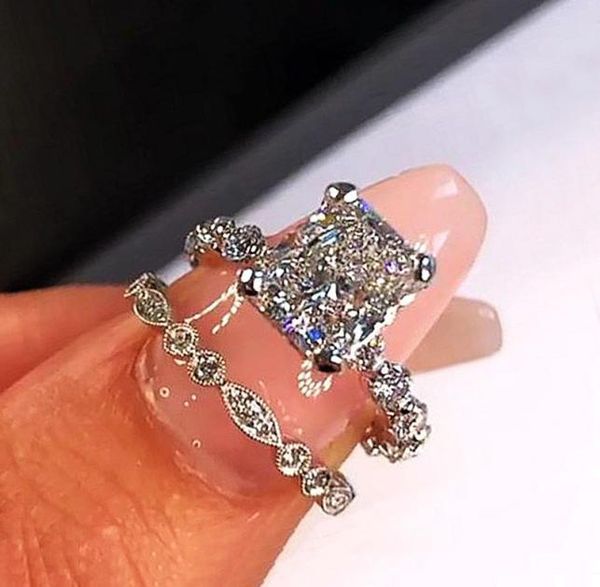 

choucong brand wedding rings luxury jewelry 925 sterling silver princess cut white z cz diamond gemstones party women engageme4161850, Slivery;golden