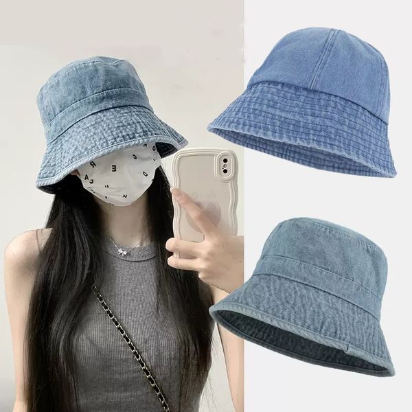

stingy brim hats foldable fisherman hat for women summer cotton bucket washed denim bob caps hip hop gorros men 230710, Blue;gray