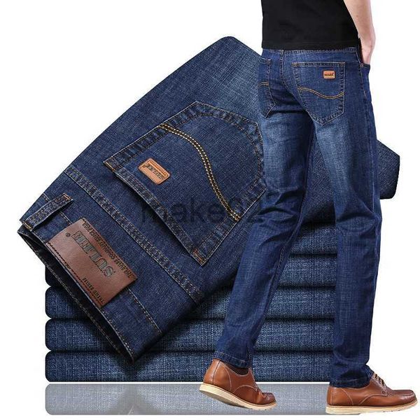 

men's jeans 2022 sulee brand new classic style men's black straight stretch jeans zipper denim pants male trouser x0710, Blue