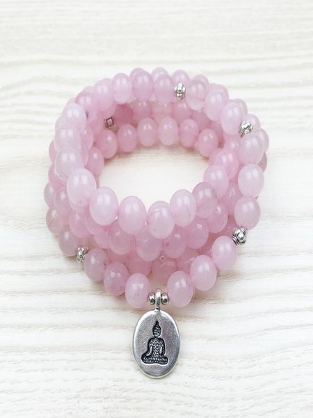 

sn1028 love 108 rose quartz mala beads bracelet women yoga jewelry buddhist necklace heart chakra lotus charms bracelet7753010, Black