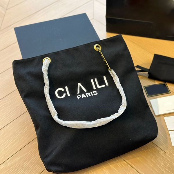 

37x39cm canvas women designer beach shopping bag printing letters golden matelasse chain large capacity outdoor casual shoulder handbag luxu